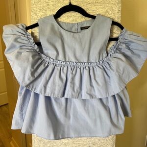 Zara Sky Blue Ruffled Off-Shoulder Blouse